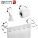 Kit Toalheiro Duplo Suporte Papel Higiênico Gancho Porta Toalha Adesivo Dupla Face Banheiro Cromado - Future Kit Toalheiro Duplo Suporte Papel Higiênico Gancho Porta Toalha Adesivo Dupla Face Banheiro Cromado - Future