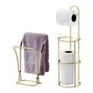 Kit Toalheiro Porta Toalha Chão + Suporte Rolo Papel Higiênico Banheiro Dourado - Future