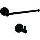 Kit Toalheiro Preto Fosco Porta Toalha De Rosto Mãos Reto E Cabide Gancho Simples Aço Inox 304 Suporte Parede Banheiro Acessório Lavabo Luxo