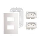 Kit Tomada Dupla 10A 20A com Branco Brilhante Placa e Suporte Lunare Up Schneider