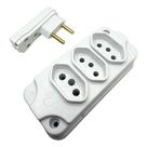 Kit Tomada Régua Para Extensão Tripla 2p 10a E 20a + Plugue Pino Macho 20a 90º Lateral 2 Pinos 20a S
