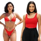 Kit Top Cropped Regata + Biquini Cortininha fio dental Cor:VermelhoTamanho:G