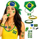 Kit Torcida Brasil 12 Itens Look Completo com Bandana Apito Tattoo Dia de Jogo Festa Copa