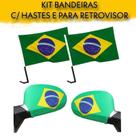 Kit Torcida Brasil Carro Bandeiras com Haste + Capa Retrovisor Copa Seleção Brasileira