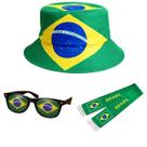 Kit Torcida Brasil Chapéu Óculos E Cachecol Copa Do Mundo Acessórios Torcedor Kit Torcida Brasil Chapéu Óculos E Cachecol Copa Do Mundo Acessórios Torcedor