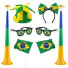Kit Torcida Brasil Com Chapéu Tiara Cornetas Bandeira Com Haste E Óculos Para Copa Do Mundo 2026