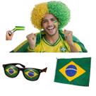 Kit Torcida Brasil Copa Com Peruca Bandeira 90x150 Óculos E Tinta Facial Kit Torcida Brasil Copa Com Peruca Bandeira 90x150 Óculos E Tinta Facial
