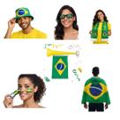 Kit Torcida Brasil Copa Do Mundo Completo Com Bandeira Vestir Chapéu Óculos Cachecol Vuvuzela Tinta Facial