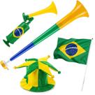 Kit Torcida Do Brasil Com 4 Itens Buzinas Bandeira E Chapéu Para Festa Copa Do Mundo