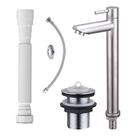 Kit Torneira Bica Alta Aço Escovado com Válvula Inox Cromada Engate e Sifão Beltempo
