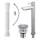 Kit Torneira Bica Alta Aço Escovado com Válvula Inox Cromada Engate e Sifão Beltempo Kit Torneira Bica Alta Aço Escovado com Válvula Inox Cromada Engate e Sifão Beltempo