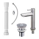 Kit Torneira Bica Baixa Aço Escovado com Válvula Inox Cromada Engate e Sifão Beltempo