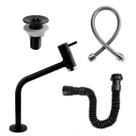 Kit Torneira de Banheiro Lavatório Cuba Link 3040 Metal Preta + Valvula 7/8 + Engate 50 cm + Sifão Black PRETO Cód. 2118
