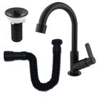 Kit Torneira Lavatorio Banheiro + Válvula ABS e Sifão Preto