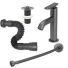 Kit Torneira Slim Preto/Black +Engate Flexível+Válvula+Sifão