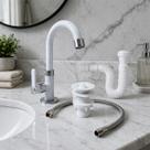 Kit Torneira Válvula Lavatório Sifão Extensivo Branco Engate Trançado Inox 60 cm