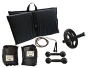 Kit Tornozeleira 2KG Preto + Halteres 2KG Preto + Colchonete Preto + Roda Preta + Pula Corda Preto