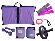 Kit Tornozeleira 5KG Lilás + Halteres 5KG Lilás + Colchonete Lilás + MiniBand + Roda + Pula Corda Kit Tornozeleira 5KG Lilás + Halteres 5KG Lilás + Colchonete Lilás + MiniBand + Roda + Pula Corda