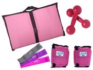 Kit Tornozeleira 6KG Nylon Rosa + Halteres 6KG Rosa + Colchonete Dobravel Rosa + MiniBand Kit Tornozeleira 6KG Nylon Rosa + Halteres 6KG Rosa + Colchonete Dobravel Rosa + MiniBand