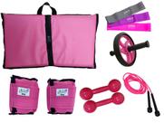 Kit Tornozeleira 6KG Rosa + Halteres 6KG Rosa + Colchonete Rosa + MiniBand + Roda Rosa + Pula Corda