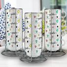 Kit Torre Com 4 xícaras de Porcelana Louça Com Suporte Personalizado com Frases