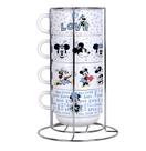 Kit Torre Com 4 xícaras de Porcelana Louça Com Suporte Personalizado Mickey e Minnie