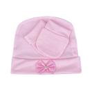 Kit Touca Com Par de Luvas Menina Com Laço Rosa