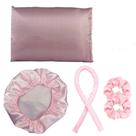 Kit Touca de Cetim e Modelador de Cachos com Fronha Anti Frizz e 2 Scrunchies Rosa OEM