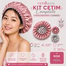 KIT Touca Dupla Face de Cetim Premium + 2 Scrunchies (Rose com Prata) KIT Touca Dupla Face de Cetim Premium + 2 Scrunchies (Rose com Prata)