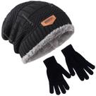Kit Touca Gorro De Lã Forrada Com Pelúcia + Luva De Lã Preto