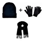 Kit Touca Lã Preta + 1 Par Luvas + 1 Cachecol Preto Inverno