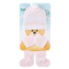 Kit Touca Luva Meia Bebê Recém Nascido Infantil para Saída Maternidade Tricô Rosa 3 Peças Fofinho 90034 Cor:RosaTaman