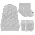 Kit Touquinha Luva E Meia Saída Maternidade Cor Cinza Bebê Unisex - Centopé