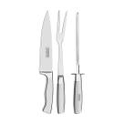 Kit Tramontina Faca Chef + Garfo Trinchante + Chaira Cronos em Aço Inox 3 pçs Tramontina