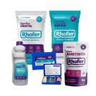 Kit Tratamento de Piscinas Rhofer Cloro Clarificante Decantador Barrilha e Teste de pH/Cloro