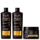 Kit Tratamento Reparação e Fortalecimento Capilar Sh+Cond+Máscara ForceGloss Brilho Intenso Felps Professional 500g