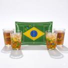 Kit Travessa de Vidro e 4 Copos Americanos 190ml Copa do Mundo Brasil Petisqueira Torcida Brasileira