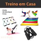 Kit Treine Em Casa Fitness Com Elástico Extensor Cross Tube + Corda de Pular + Kit com 5 Faixa Mini Band
