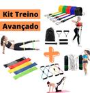 kit Treino Em Casa Elástico de 11 peças + Corda de Pular + 5 Mini Band + Elástico Extensor