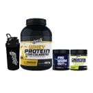Kit Treino Noturno Whey Protein 900g + Creatina 300g + Pré-Treino 300g Sem Cafeína + Coqueteleira Sabor:Baunilha