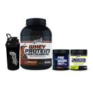 Kit Treino Noturno Whey Protein 900g + Creatina 300g + Pré-Treino 300g Sem Cafeína + Coqueteleira Sabor:Chocolate