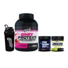 Kit Treino Noturno Whey Protein 900g + Creatina 300g + Pré-Treino 300g Sem Cafeína + Coqueteleira Sabor:Morango