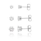 Kit Três Brincos Ponto Luz Trio- Semijoia Banho Ródio Branco