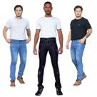 Kit Três Calça Jeans Masculina Preta e Marinho Multiuso