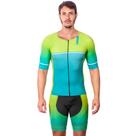 Kit triathlon top com mangas e bermuda elite neon uv 50+ kauna