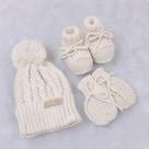Kit Tricô Kids Gorro Luva e Sapato de Tricô Pérola Off White