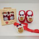 Kit Tricô Recém-nascido Personagens Lumar Baby RN Sapatinho + Prendedor de Chupeta Bebê/Tiara 15254