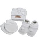 Kit trico recém nascido - sapato luva e touca cor branco - tamanho rn 1005 - fio de amor