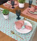 Kit Trilho de mesa floral tricoline cor Tiffany