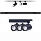 KIT TRILHO ELETRIFICADO 50CM + 3 SPOTS 7W PRETO Quente 3000K BIVOLT DIRECIONAVEL